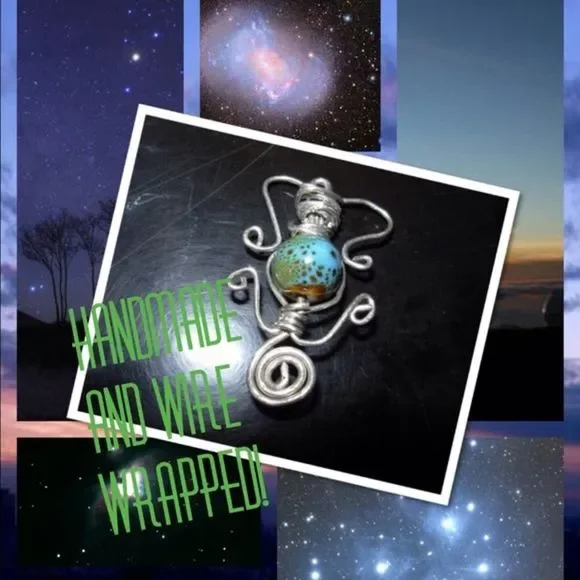 🎈3/$12 Handmade wrapped pendant with teal focal! - Picture 1 of 3